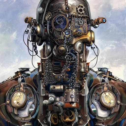 Image similar to portrait painting of a steampunk cyborg priest, transhumanism, ultra realistic, concept art, studio ghibli, intricate details, eerie highly detailed