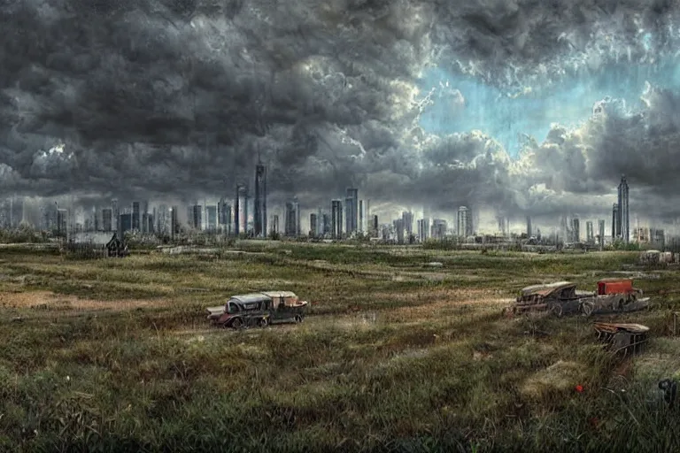 Image similar to hdr cityscape matte painting by andrea kowch, detailed realistic