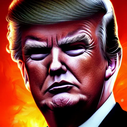 Image similar to donald trump as diablo character, digital illustration portrait design, by android jones and greg rutkowski, retrowave color scheme, detailed, cinematic lighting, wide angle action dynamic portrait