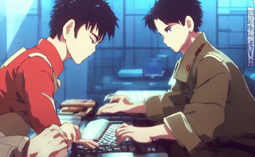 Prompt: film still anime keyart overview polaroid angry realistic josef stalin trading bitcoin in front of computer, finely detailed features, closeup at the faces, perfect art, gapmoe yandere, trending on pixiv fanbox, painted by craig mullins makoto shinkai takashi takeuchi studio ghibli, akihiko yoshida,