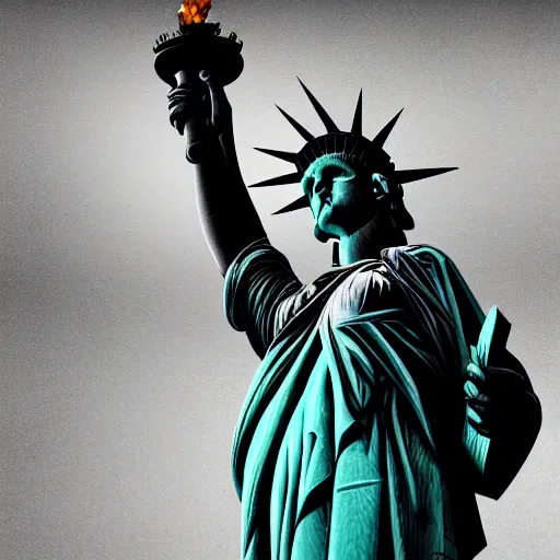 Prompt: statue of liberty spray painted, vandalized, destroyed, post apocalyptic, cinematic lighting, cinema 4 d