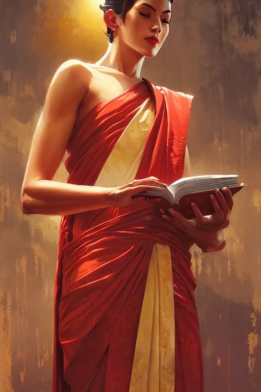 Image similar to temple, buddhism, painting by greg rutkowski, j. c. leyendecker, artgerm