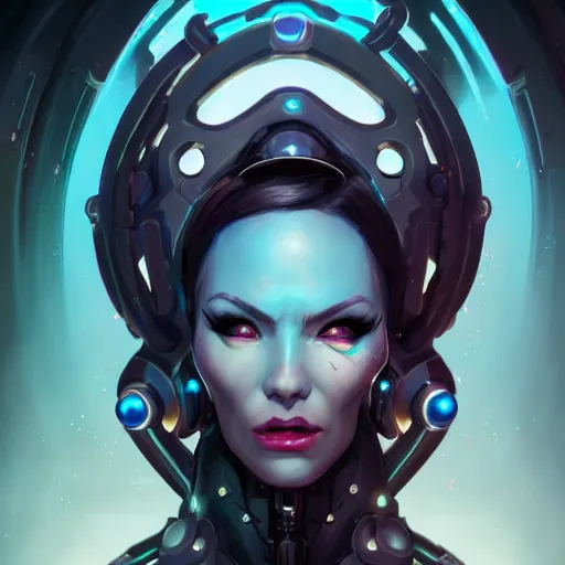 Prompt: a portrait of a beautiful cybernetic mistress of the dark, cyberpunk concept art by pete mohrbacher and wlop and artgerm and josan gonzales, digital art, highly detailed, intricate, sci-fi, sharp focus, Trending on Artstation HQ, deviantart, unreal engine 5, 4K UHD image
