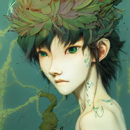 Image similar to prompt : forest character portrait soft light painted by james jean and katsuhiro otomo and erik jones, inspired by evangeleon anime, smooth face feature, intricate oil painting, high detail illustration, sharp high detail, manga and anime 1 9 9 9