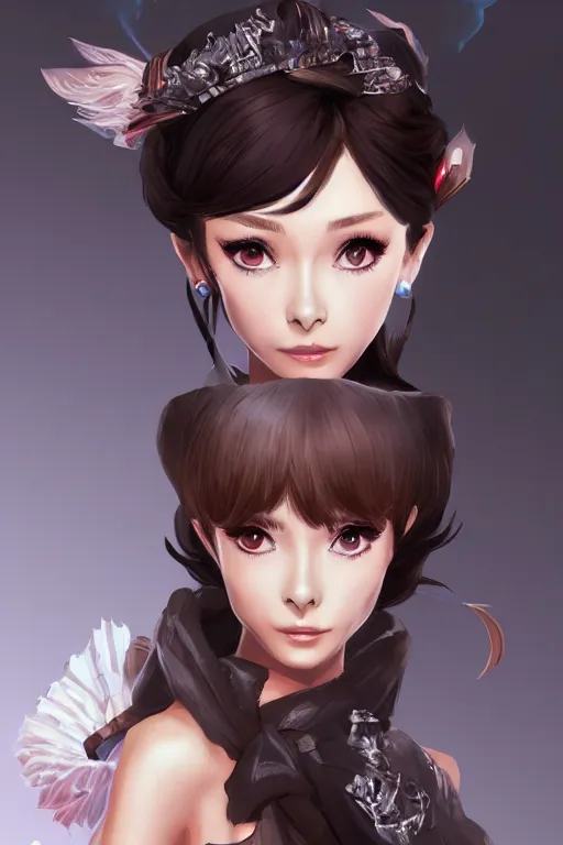 Image similar to Audrey Hepburn in a blade and soul spinoff artbook rendered by the artist Hyung tae Kim and Tin Brian Nguyen, trending on Artstation by Hyung tae Kim, artbook, Taran Fiddler and Tin Brian Nguyen