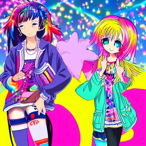 Image similar to anime in the style of lisa frank