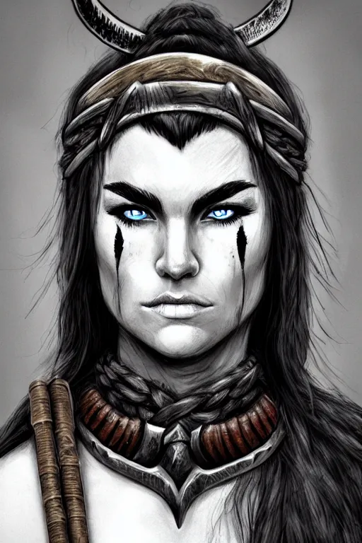Prompt: head and shoulders portrait of a barbarian, female, high fantasy, dnd, trending on twitter