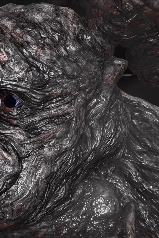 Image similar to cinematography picture of tar monster, covered entirely by eyes, unreal engine 5, ps5, highly detailed, slippery skin, bright lights, 8k, hyper realistic