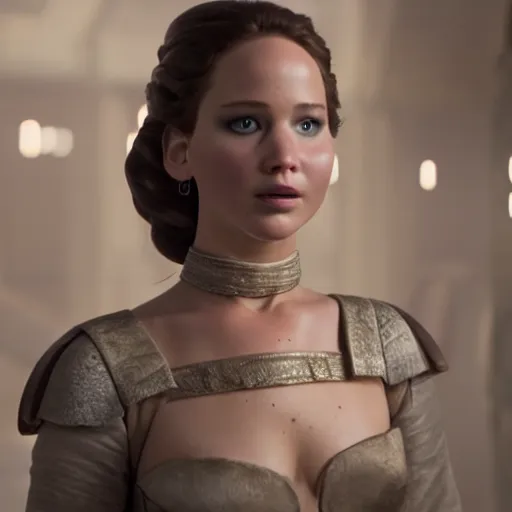 Image similar to jennifer lawrence as princess padme in star wars, 8k resolution, full HD, cinematic lighting, award winning, anatomically correct