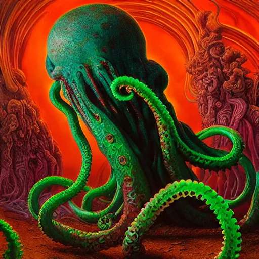 Image similar to tentacle planet, bundle of tentacles, freak show, weird, random, strange, hyperdetailed, photorealistic, interesting, david lachapelle, karol bak, cronenberg, weta digital, beksinski, ivan bilibin, zawadzki, id magazine, octane, cinematic, hyperrealism, 8 k, depth of field, bokeh