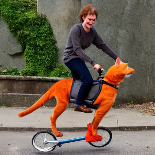 Image similar to orange tabby cat riding a unicycle