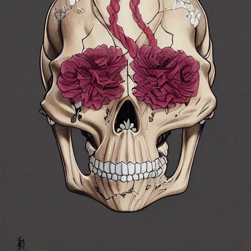 Image similar to anime manga skull portrait young woman skeleton, Simpsons , Disney , intricate, elegant, highly detailed, digital art, art by JC Leyendecker and sachin teng