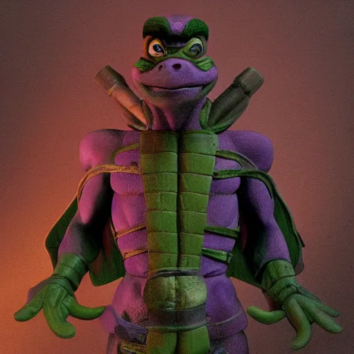 Image similar to donatello from the teenage mutant ninja turtles, 1 9 9 0 s, friendly, high detailed, moonray render