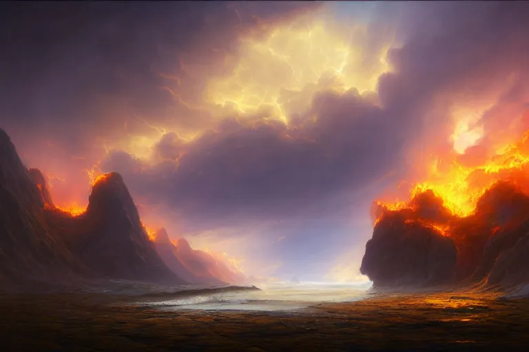 Prompt: a beautiful hyper realistic detailled matte painting of a fiery torrent of wind overflowing with yellow energy, nightfall, barometric projection, by andreas rocha john howe, and martin johnson heade, featured on artstation, featured on behance, ultrawide angle, f 1 6