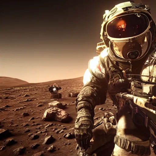 Prompt: new call of duty ps 5 game set on mars, 8 k, hd,