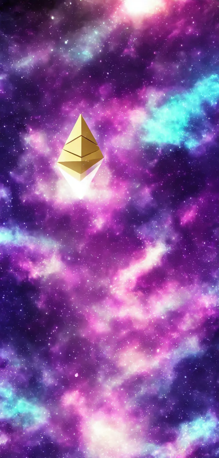 Prompt: purple-tinted Ethereum space iPhone wallpaper, anime style