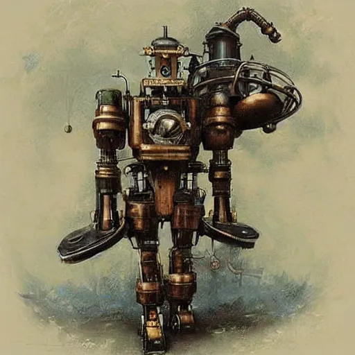 Image similar to (((((((((((giant retro human shaped robot steampunk))))))))))) . muted colors. by Jean-Baptiste Monge !!!!!!!!!!!!!!!!!!!!!!!!!!!!!!!!!!!!!!!!