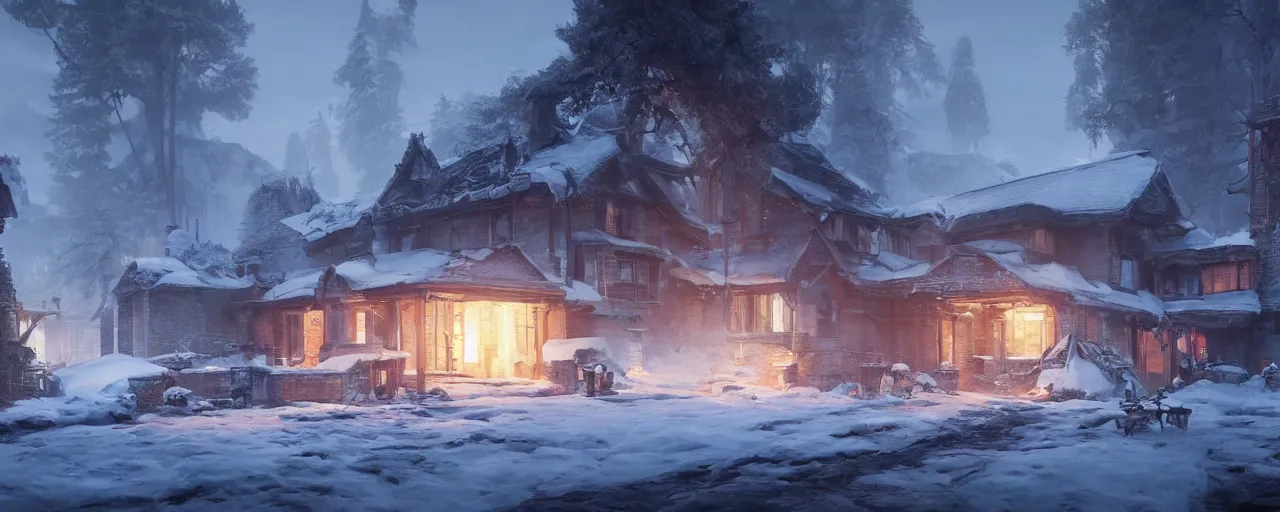 Image similar to a perfect home for winters, 8 k uhd, unreal engine, octane render in the artstyle of finnian macmanus, john park and greg rutkowski