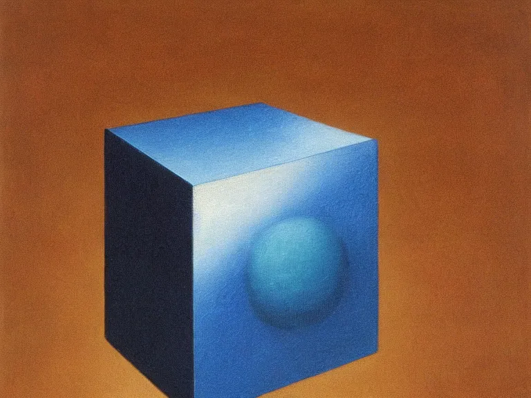 Image similar to tesseract painting by rene magritte, high detail, high resolution