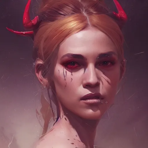 Image similar to a beautiful portrait of a devil goddess by greg rutkowski and raymond swanland, trending on artstation, ultra realistic digital art