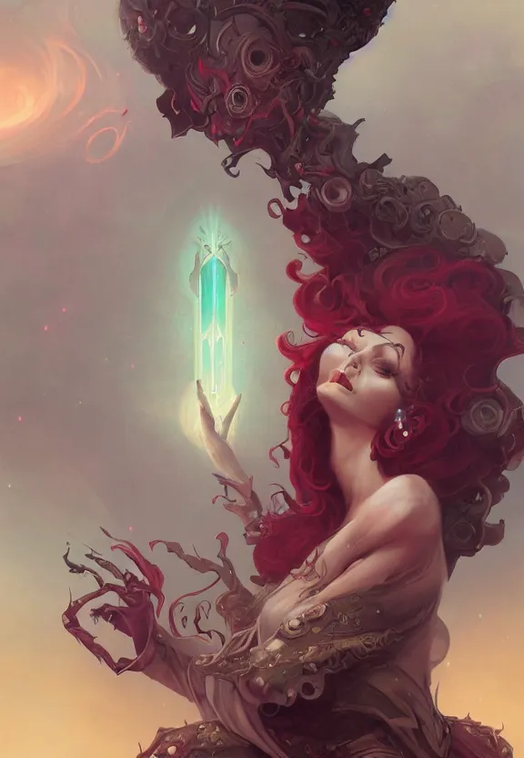 Image similar to ruby guardian, dark, peter mohrbacher, surrealism, kelly mckernan, alfonso mucha, dalle 2, hd, intricate details, cinematic, realistic, photorealistic, concept artbook, artstation, video game, symmetrical