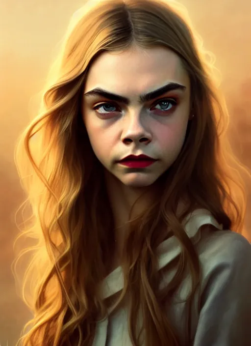 Image similar to half cara delevingne half Anya Taylor-Joy a pure gorgeous seductive angel, full body portrait, slight smile, diffuse natural sun lights, autumn lights, highly detailed, digital painting, artstation, concept art, sharp focus, illustration, art by wlop and greg rutkowski and alphonse mucha and artgerm