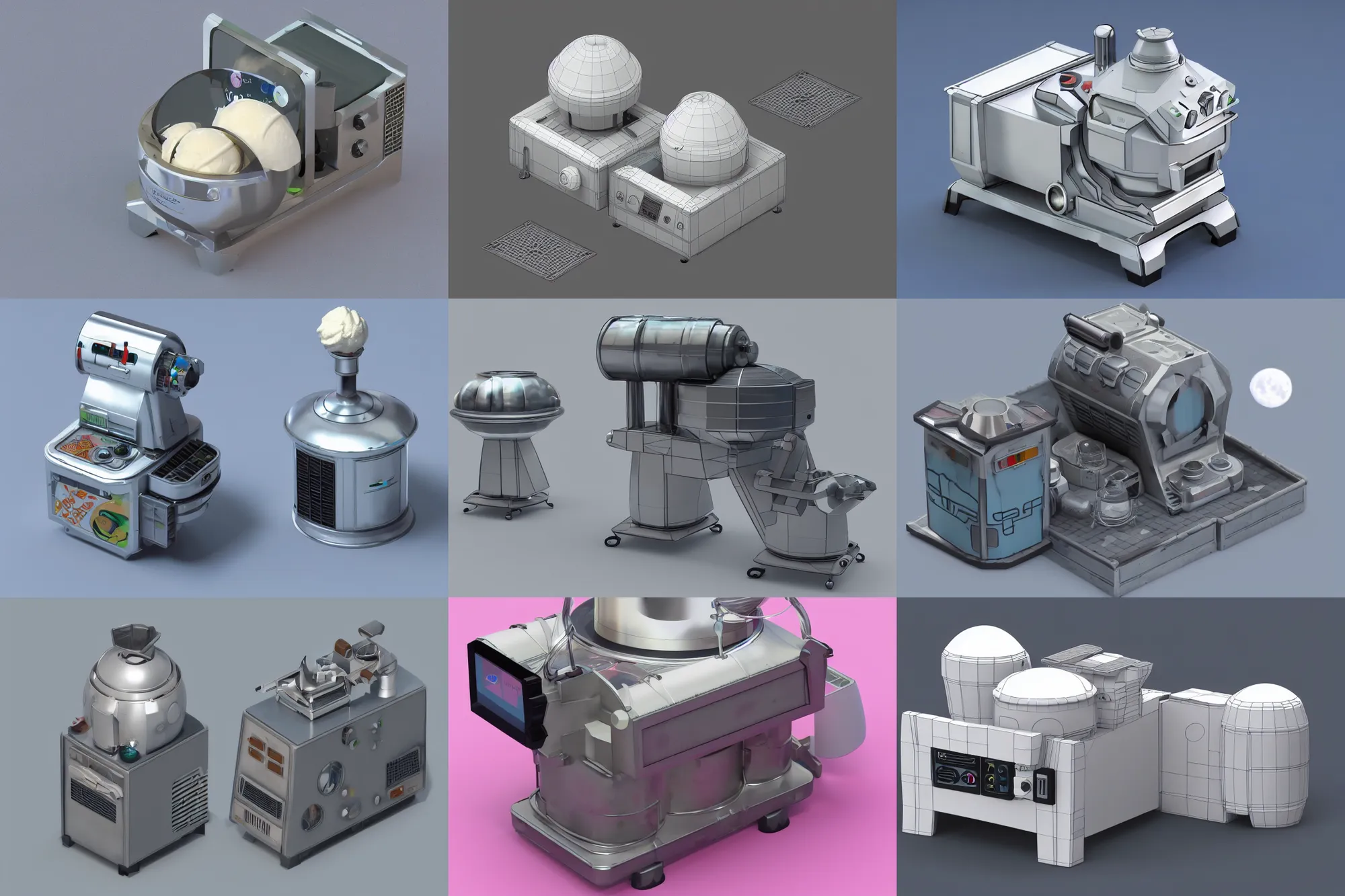 Prompt: scifi moon fuel icecream extractor machine. isometric game asset. clear focus. studio ghibli. 3 d render rtx.