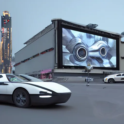 Prompt: sci-fi cars trucks motorcycles 50% of canvas in center and wall near structure on the coronation of napoleon and digital billboard photogrammetry point cloud in the middle and everything in style of zaha hadid and suprematism forms unreal engine 5 keyshot octane artstation trending blade runner 2049 colors lighting ultra high detail ultra photo realistic 8k 16k in plastic dark tilt shift