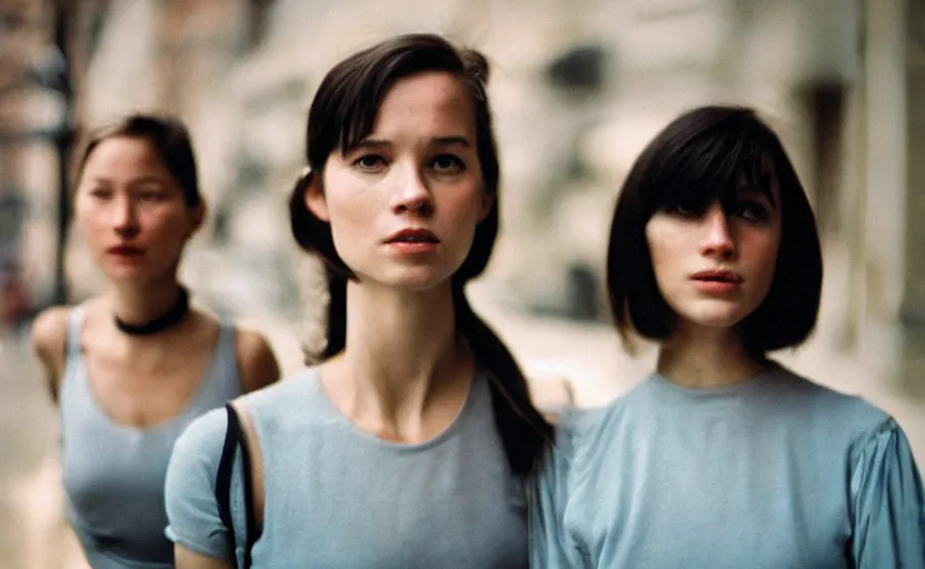 Prompt: cinestill 5 0 d candid photographic portrait by steven spielberg of two female androids