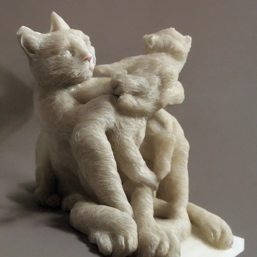 Image similar to a sculpture made from wax of a kitten.