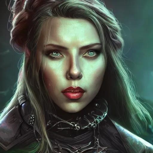 Image similar to Ultrarealistic illustration scarlet johansson as garona halforcen, warcraft, portrait, beautiful, cyberpunk, sci-fi fantasy,intricate,elegant,highly detailed, digital painting, artstation, concept art,