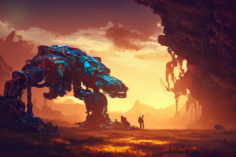 Image similar to slitherfang machine mecanical creature robot of horizon forbidden west horizon zero dawn radiating a glowing aura global illumination ray tracing hdr fanart arstation by ian pesty and alena aenami artworks in 4 k