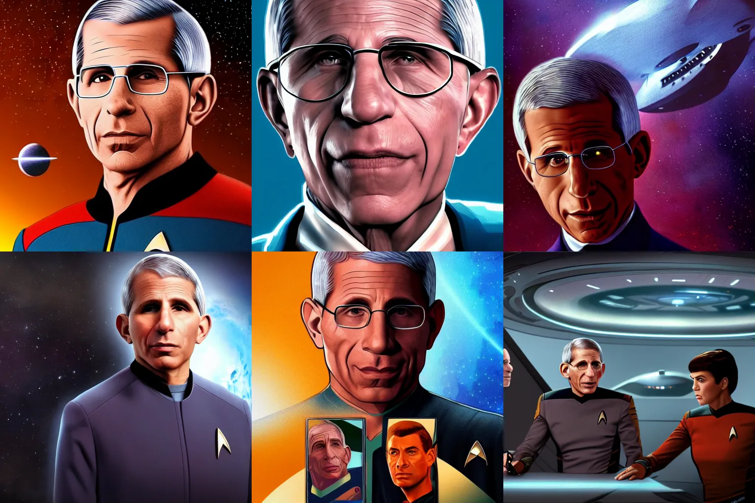 Prompt: Dr. Fauci in Star Trek, epic, 4k resolution, extremely detailed, very sharp, artstation, digital art, vibrant