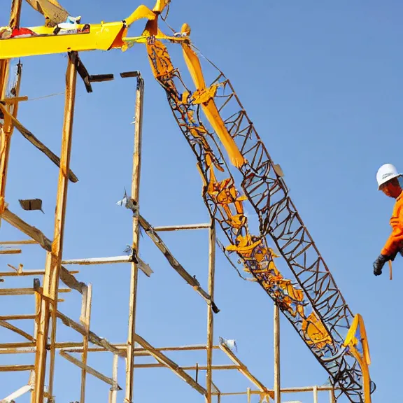 Image similar to two construction workers removing the moon from the sky