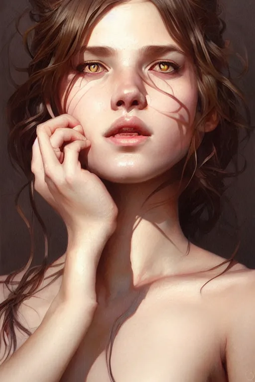 Prompt: photorealistic portrait of a young girl drinks monsyer energy, female, masculine, upper body, fantasy, fierce, sharp features, intricate, elegant, highly detailed, digital painting, artstation, concept art, matte, sharp focus, illustration, art by artgerm and greg rutkowski and alphonse mucha