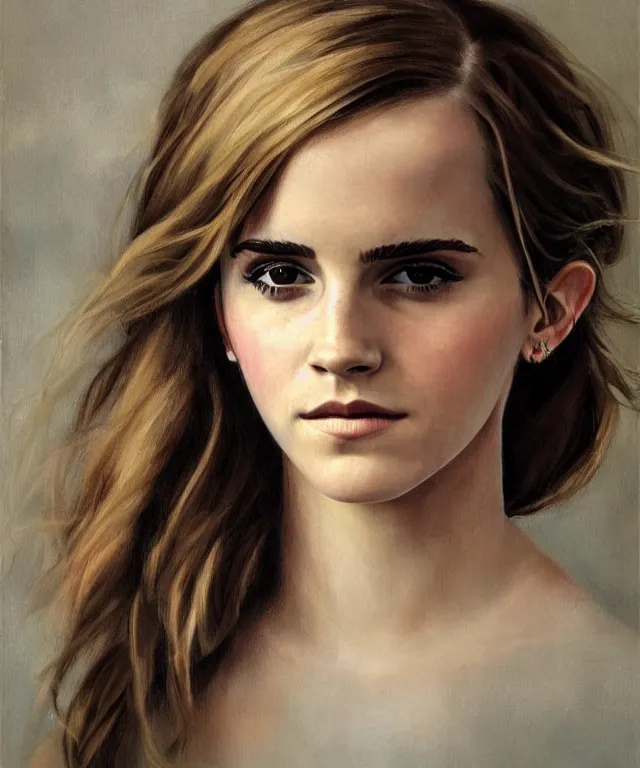 Prompt: epic soft portrait of Emma Watson, painting by Hughes Edward Robert