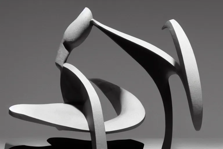 Prompt: a black and white photo of a sculpture, an abstract sculpture by isamu noguchi, zbrush central, precisionism, marble sculpture, biomorphic