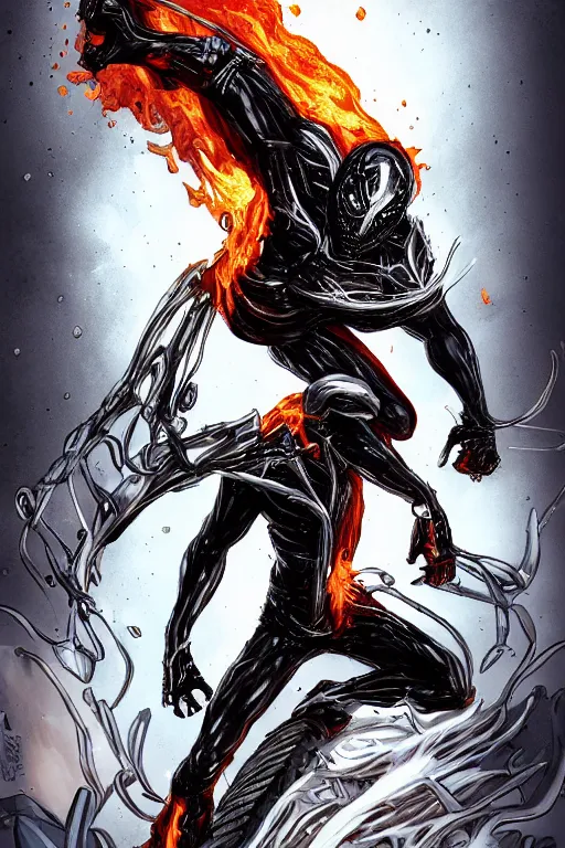 Image similar to ghost rider symbiote, comic strip style, dynamic lighting, fantasy concept art, trending on art station, stunning visuals, creative, cinematic, portrait, ultra detailed