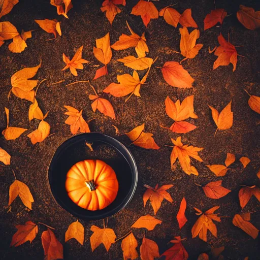 Prompt: Carved pumpkin, professional photography, studio lighting, autumn, leaves