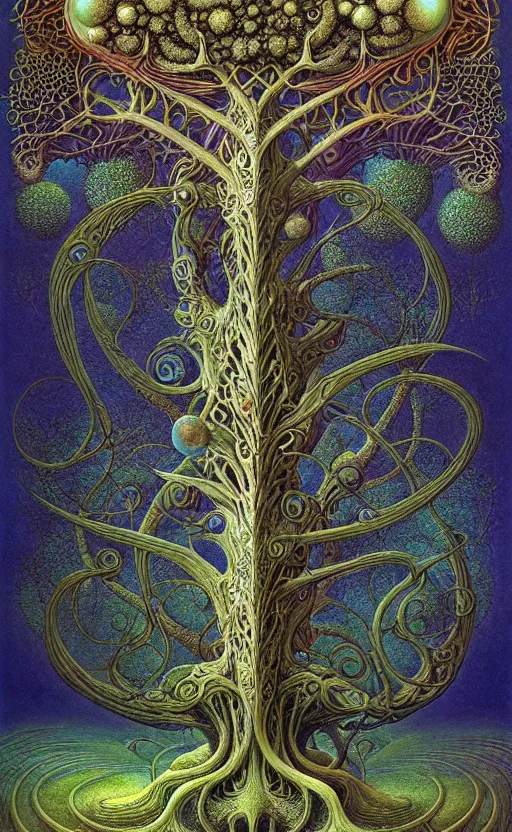 Image similar to tree of life by roger dean and andrew ferez, art forms of nature by ernst haeckel, divine chaos engine, symbolist, visionary, art nouveau, botanical fractal structures, organic, detailed, realistic, surreality