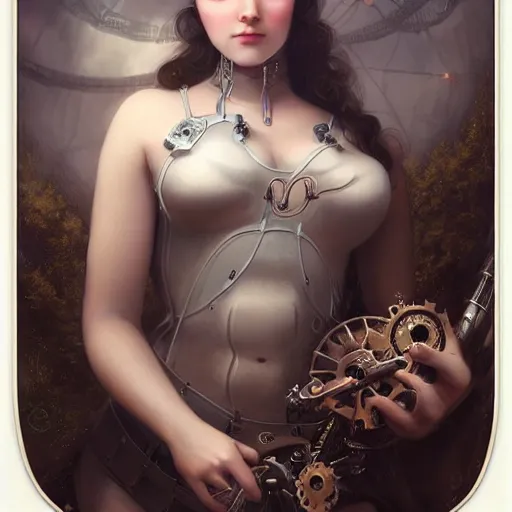 Image similar to by tom bagshaw, ultra realist vivid soft painting of a carnival of curiosities, single curvy flirt etheral young steampunk female with magnificent eyes in a full ornated armor, gears, cables, led, flying machinery, partial symmetry accurate features, very intricate details, focus, award winning, ultra dense fog