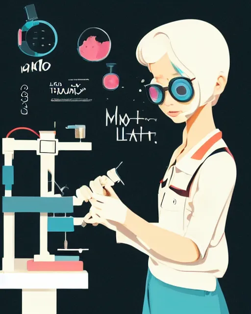 Image similar to a little girl in science lab experiment test tube microscope map. clean cel shaded vector art. minimalist illustration art by lois van baarle, artgerm, helen huang by makoto shinkai and ilya kuvshinov, rossdraws