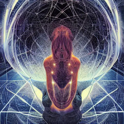 Image similar to beautiful portrait of intelligence of science, spatial space deformation in latent space, math art, astral plane, by artgerm and dan mumford and gustave dore