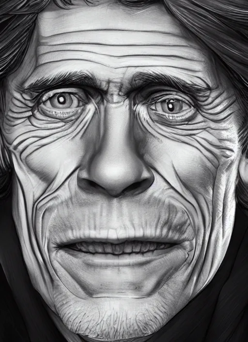 Image similar to willem dafoe portrait illustrated by rossdraws, digital artwork 4 k