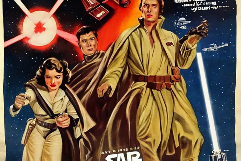 Image similar to starwars 1940s movie poster