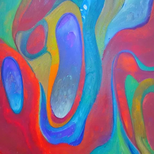 Prompt: abstract oil painting of organic shapes melting