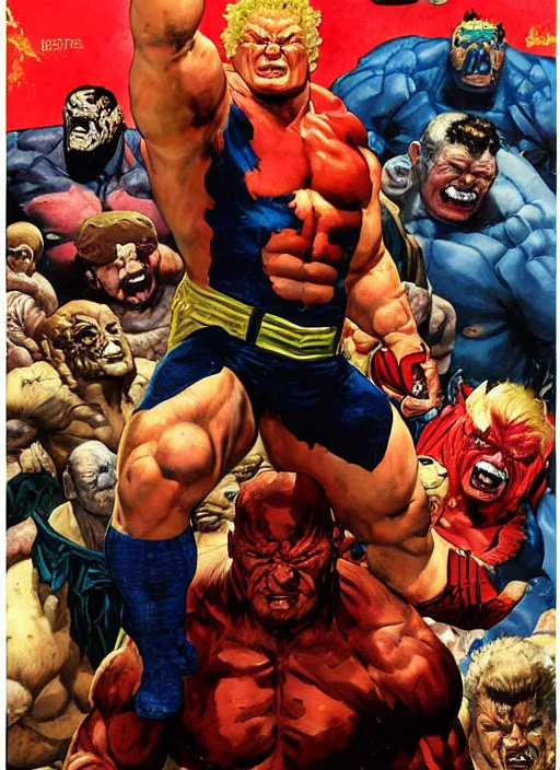 Prompt: full body and head portrait of brock lesnar as marvel mutant juggernaut, dynamic action, painted by norman rockwell and phil hale and greg staples and tom lovell and frank schoonover and jack kirby