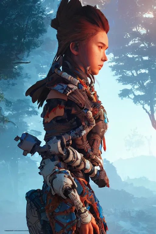 Image similar to combination suit armor aloy horizon forbidden west horizon zero dawn robot ninja mask helmet backpack tribal, aesthetic octane render, 8 k hd resolution, by ilya kuvshinov and cushart krentz and gilleard james radiating a glowing aura cgi rtx 2 0 2 2