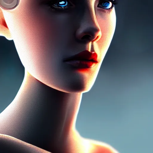 Image similar to portrait of beautiful girl with robot body, close up, portrait, cinematic, elegant, artstation, intricate, highly detailed, digital painting, artstation, concept art, sharp focus, illustration, cyberpunk, cgsociety, 8 k