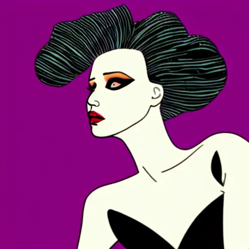 Image similar to jennifer lawrence as the bride of frankenstein, patrick nagel art style